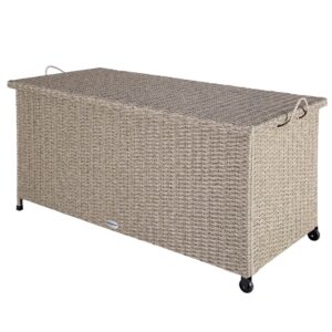 Opbevaringsboks 117x53x60cm polyrattan vandtæt rullebar 2 gastrykfjedre, grå beige